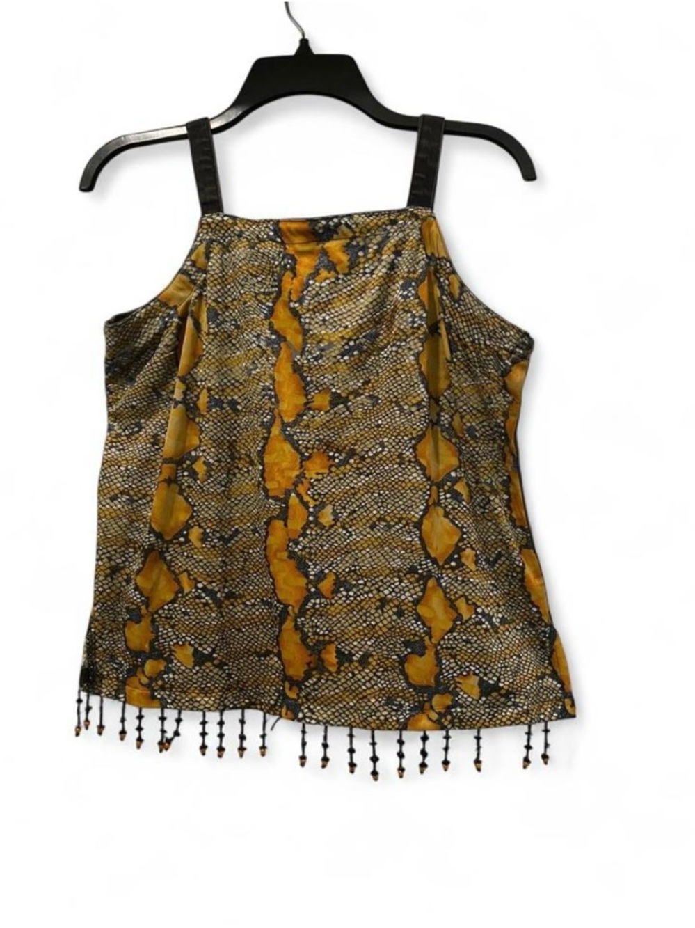 Beaded Hem Snake-Print Cami Top in Mustard